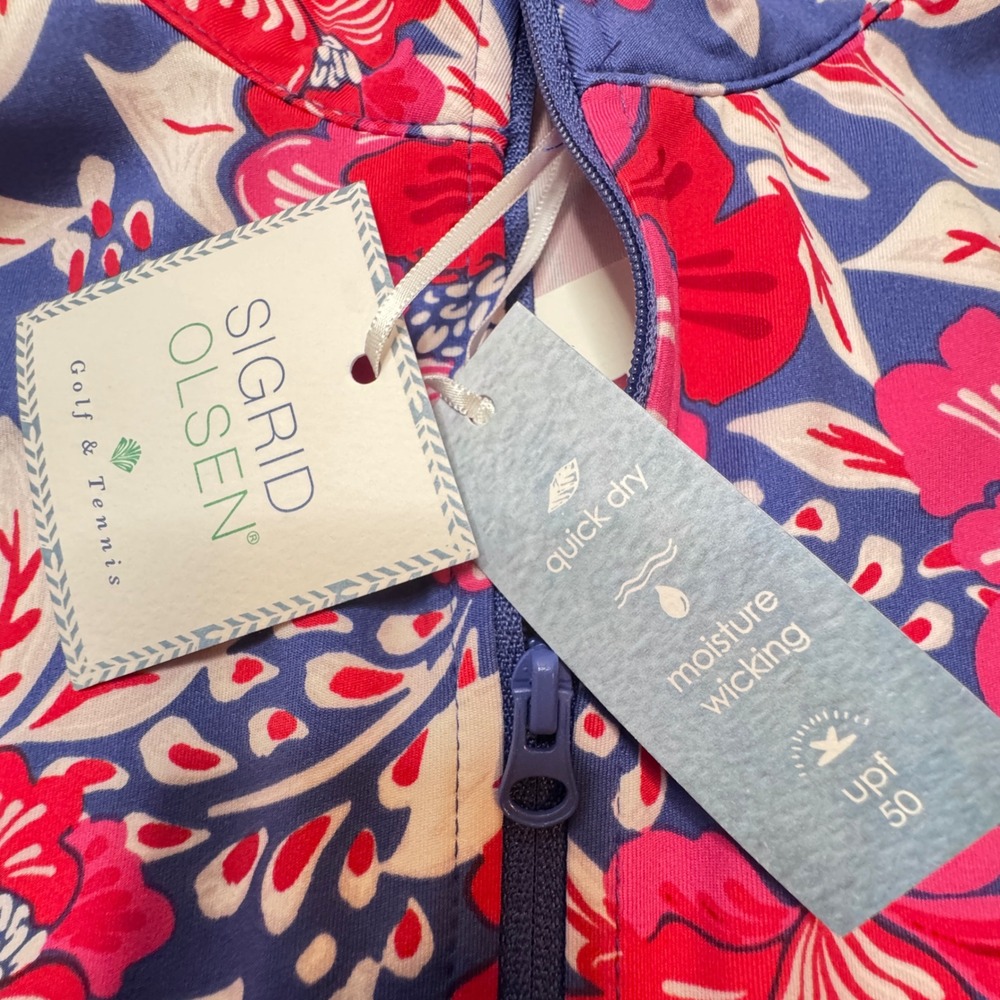 Sigrid Olsen Golf & Tennis Floral Full Zip Jacket Blue Pink XL UPF 50 NWT - Picture 2 of 9